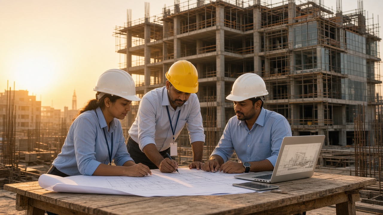 Design and build team on an Indian construction site