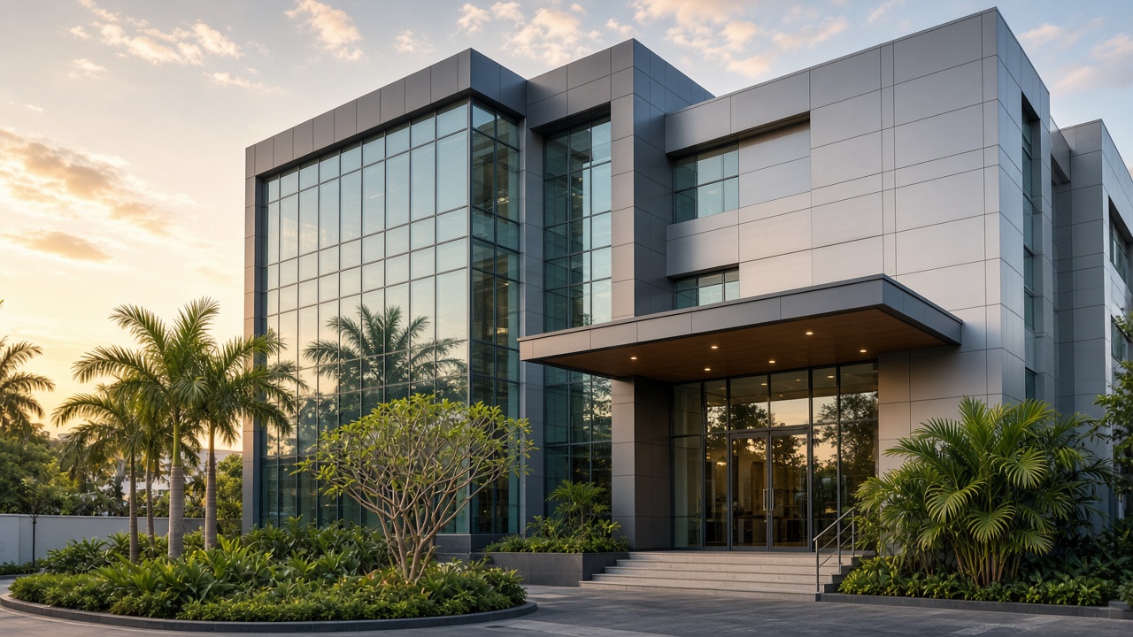 Indian commercial building with ACP and glass facade