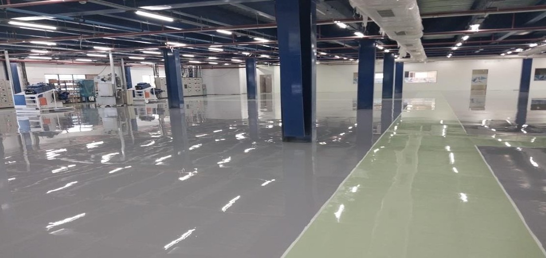 Epoxy flooring on site