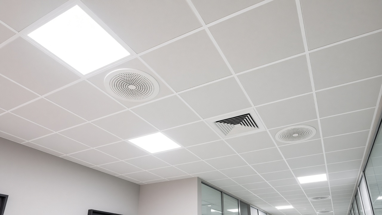 Gypsum and grid ceiling